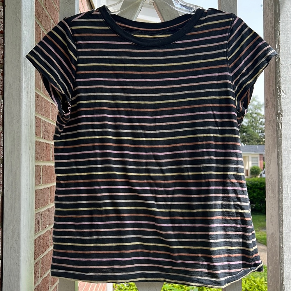 🔵3/$10. Vintage Cool Scoop neck cap sleeve modern Breton striped